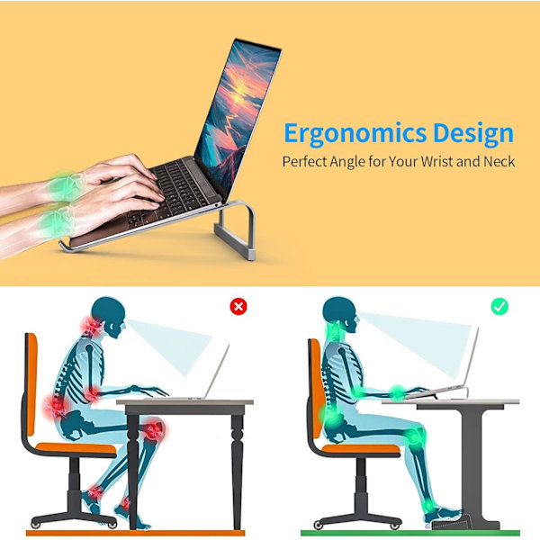 Ergonomiskt laptopställ med stabil kylningsdesign, justerbar höjd för bekväm visning, passar 12-16 tums bärbara datorer, perfekt för grey
