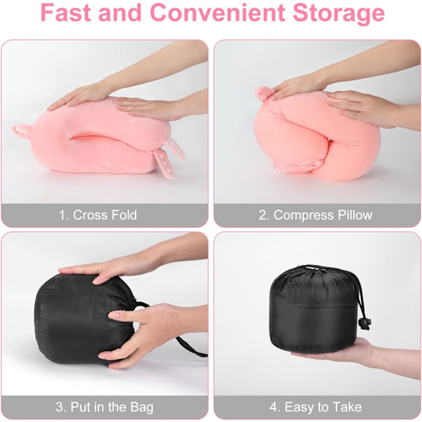 Rejse nakkepude, bedste memory foam flypude til hovedstøtte blød justerbar pude til fly, bil og hjemmets lænestol brug (Pink) Pink
