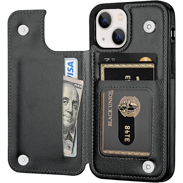 Designet til iPhone 13 Wallet Case, blødt PU læder kortholder etui med støttefod slankt flip cover til iPhone 13 6.1 tommer (Sort)