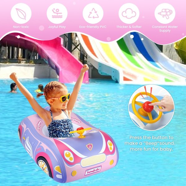3D Bil Baby Pool Float - Kraftig Babybadring för 12-48 Månader Småbarn, Säker Poolleksak för Pojkar & Flickor Purple Steering wheel 25*6*28cm