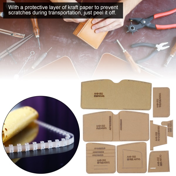 Kort tegnebog akryl skabelon Pung Making Stencil DIY mønster klart læderhåndværk værktøj