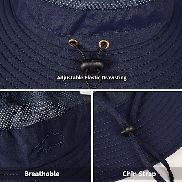 Solhattar för män och kvinnor Fiskehatt UPF 50+ Andningsbar bred brätte Sommar UV-skyddande hatt Navy Blue