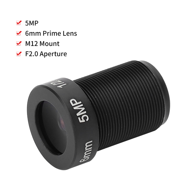 5 MP kameralinse High Definition 6 mm fast brændpunkt 1/2,5 billedformat M12-monteringer Overvågning