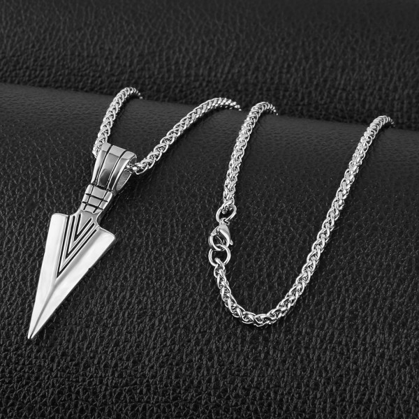 Herre Arrowhead Arrow rustfritt stål anheng halskjede med stål hvete kjede Silver