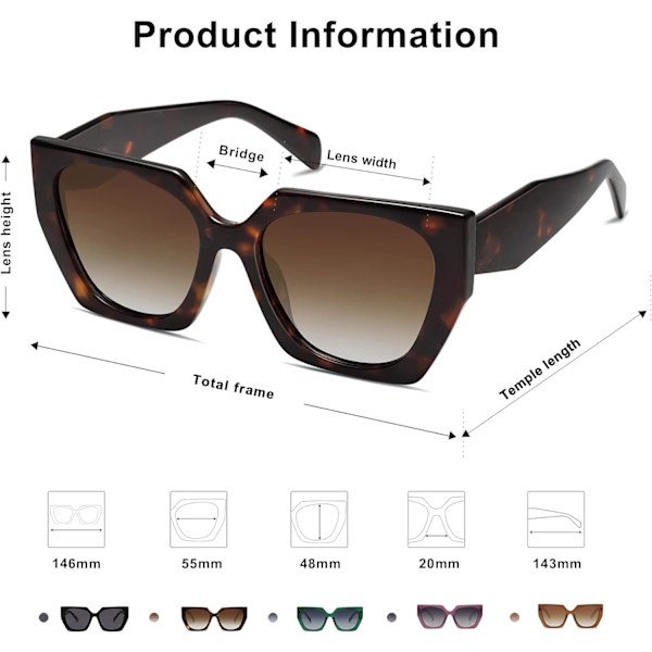 Store trendy polariserte solbriller for kvinner Oversized Cateye solbriller Lentes De Sol Para Mujer SJ2205 Dark Tortoise Brown