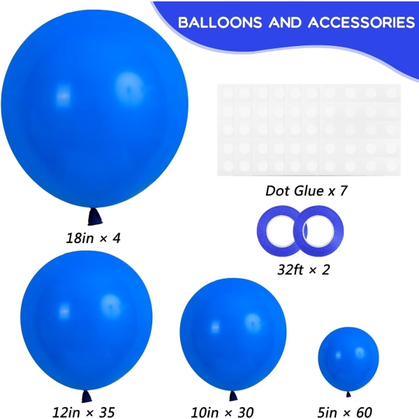 129 stk. mørkeblå balloner i forskellige størrelser 18 12 10 5 tommer til guirlandebue til fødselsdag, køn afsløring, babyshower, dimission, festdekoration Dark Blue