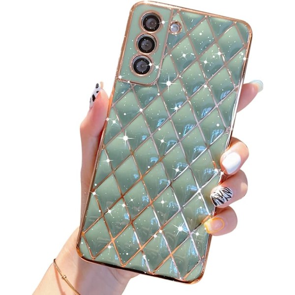 Samsung Galaxy S21 Plus 5G Skal Pläterad Glittrig Lyx Diamantgaller Fodral för Kvinnor Flickor Kameralinsskydd Stöttålig Mjuk