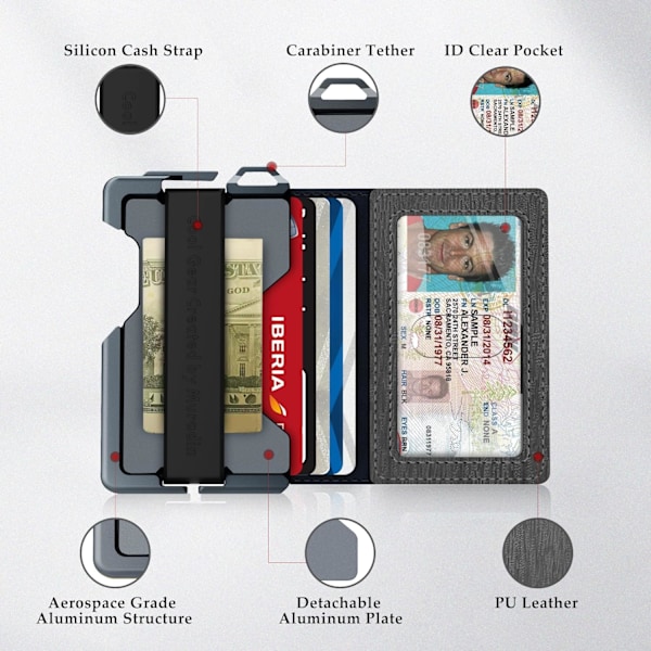 Taktisk minimalistisk plånbok för män, smal RFID-blockerande metallkortfodral, framficka Menu2019s läder Dapper Bifold-plånbok med pennsklämma Tree Pattern Grey