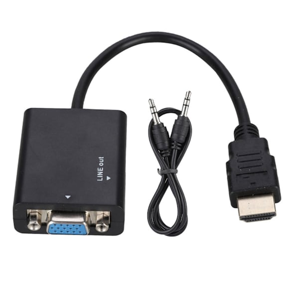 1080P bærbar HDMI til VGA adapter konverter kabel og USB strøm 3,5 mm lydkabel