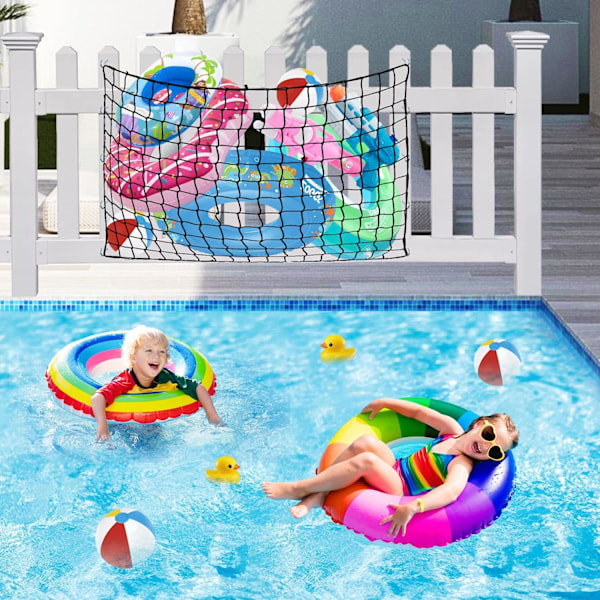Extra Stor Förvaringsnät för Poolleksaker med 20 Krokar - 208x152 cm Kraftigt Elastiskt Nät för Simdynor, Uppblåsbara Leksaker L