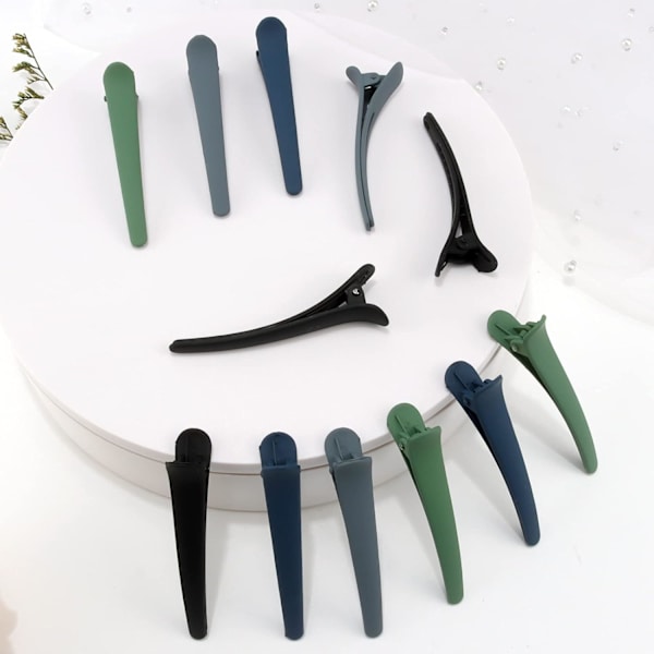 12 stk hårklemmer for stylingseksjoner, 3,1 tommer matte alligator hårklemmer hårspenner ingen brett andebildet hårklemme Black,Grey,Blue,Green