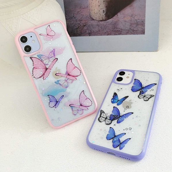 iPhone 11 Fjäril Skal, Shinymore Sött Vackert Fjärilsglitter Stötsäkert Mjukt Silikon Genomskinligt Skal Fodral för Flickor Kvinnor till iPhone 11
