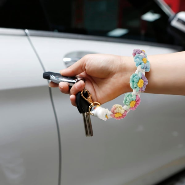 Macrame nyckelring handgjord handledsrem nyckel handledsband för nycklar söt blomma nyckelring nyckelring för kvinnor Multicolour2