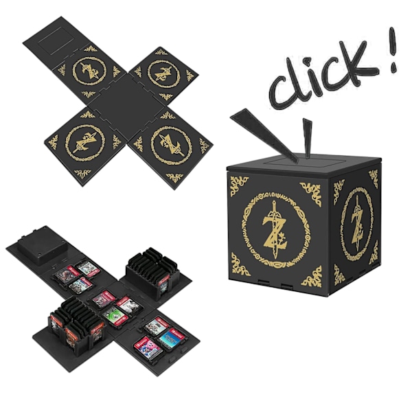 Kompatibel med Nintendo Switch, Extra Large Capacity Switch Game Case, Uppgraderad 41 Slots Switch Game Card Storage Box, Tryck för att fälla ut Fun Card Case Z Black