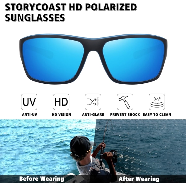 Polarisoidut urheiluaurinkolasit miehille ja naisille, rikkoutumaton kehys, pyöräilyyn, kalastukseen ja ajamiseen Black Frame blue
