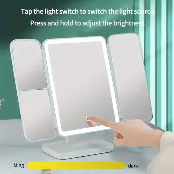 LED-ljus i tre färger Touch Fill-spegel, trefaldigt belyst sminkspegel, skrivbordssovesalen skönhetssminkspegel, USB kabelladdning 1200 mah