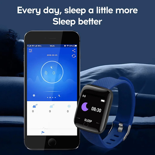116 Plus Smart Watch 1,3 tums TFT färgskärm IP67 Vattentät Sport Smart Watch med Bluetooth meddelandepåminnelse Blue