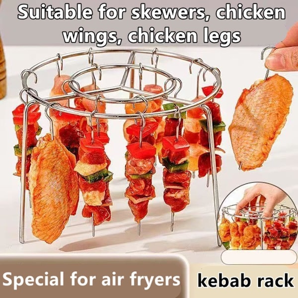 2-pack Air Fryer Kebabställ med 24 Spett - Vertikalt Ställ för Jämn Tillagning av Kött, Kyckling & Grönsaker, Passar De Flesta Grillar & Ugnar 2-pack
