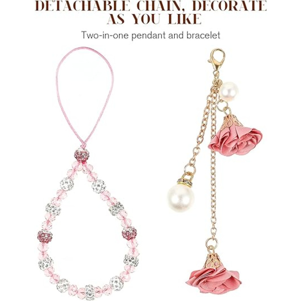 Mobiltelefonremmar Kreativ Kristallblomma Hänge Telefon Charm Halkfri Telefon Lanyard handledsrem för dekoration Blue