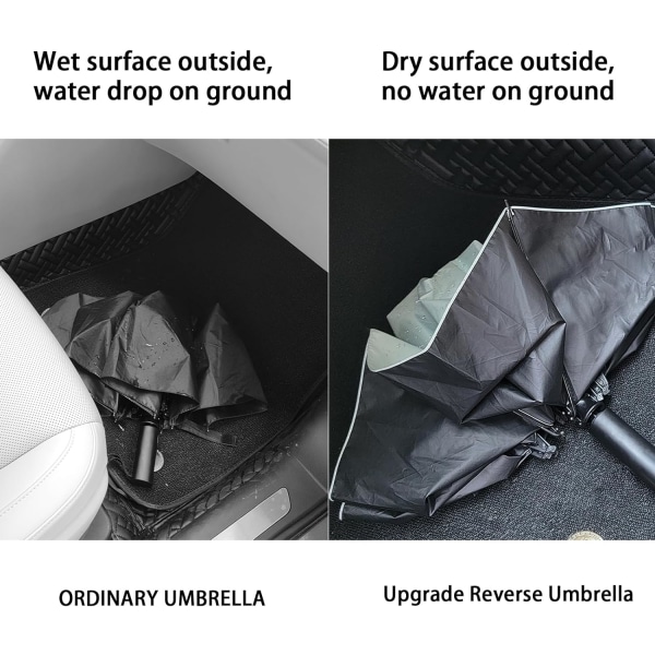 Automatisk åpne stor kompakt omvendt paraply for regn og UV-beskyttelse Inverted Folding Paraplyer med reflekterende sikkerhetsstripe Bærbar for menn og Light green