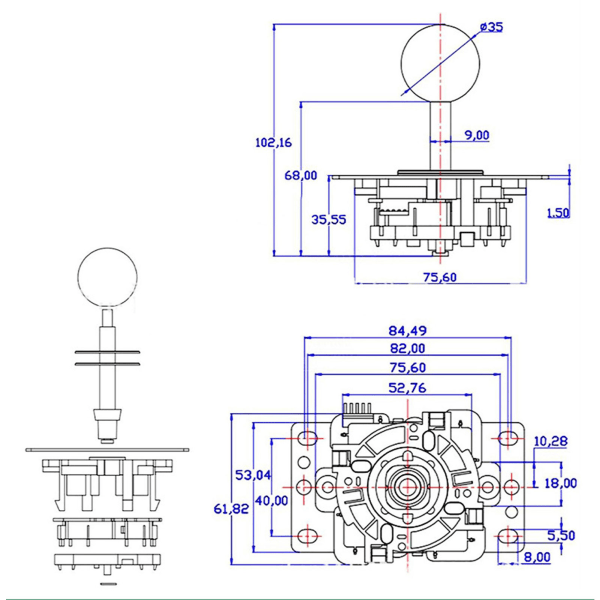 Arcade Joystick Gamepad DIY Joystick Arcade Game Fighting Stick Udskiftning Dele Pin Kredsløbskort Ball Head Red