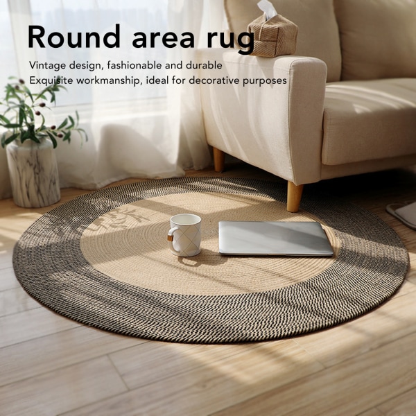 Rund juteteppe, vendbart, retro, nordisk stil, fasjonabel teppe, sirkelteppe for soverom, gang, retrofarge, 45 cm