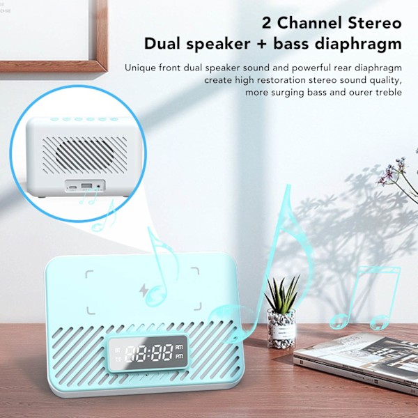 Langaton latausasema 15W 3 in 1 Langaton puhelimen laturi Bluetooth-kaiuttimella Digitaalinen herätyskello Blue