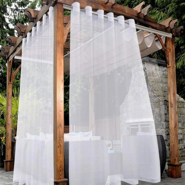 2-lagers Vattentäta Skira Gardiner för Uteplats - Ljusfiltrerande Mesh-nätgardiner, 2 Paneler Vita 132B x 213L cm, Idealiska för Veranda white 54"W x 84"L (Pack of 2)