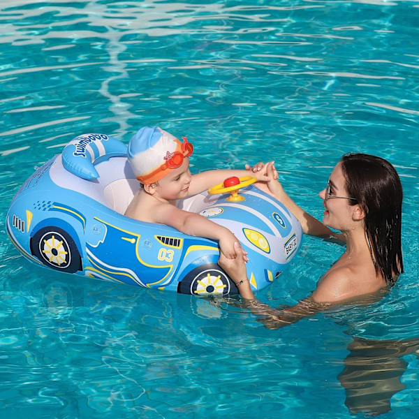 3D Bil Baby Pool Float - Kraftig Babybadring för 12-48 Månader Småbarn, Säker Poolleksak för Pojkar & Flickor blue 25*6*28cm