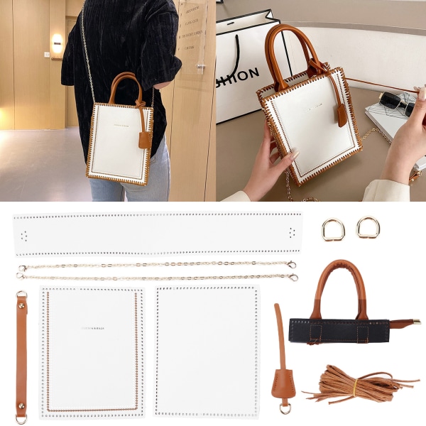 DIY virkad väska Handgjord Handväska i moderiktig stil Legering konstläder för hantverksälskare White