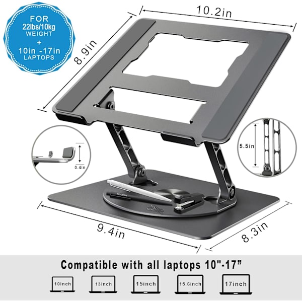 360° Roterande Laptopställ med Justerbar Höjd, Kraftig & Portabel Design, Passar De Flesta 17-Tums Bärbara Datorer, för Hem- & Kontorsbruk grey