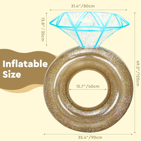 Kæmpe Oppustelig Diamantring Pool Float - Polterabend/Forlovelse/Bryllupsfest Dekoration & Strand Pool Legetøj til Voksne gold 25*25*6cm