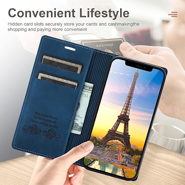 Etui til iPhone 11 Pro Etui med kortholder blå PU læder Wallet Flip til Apple iPhone 5.8 tommer