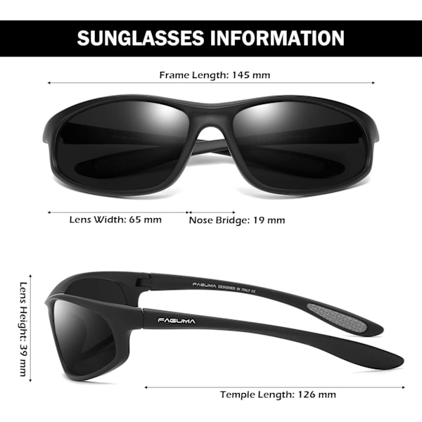 Polarisoidut urheiluaurinkolasit miehille pyöräilyyn, ajoon ja kalastukseen, 100 % UV-suoja Black Frame Grey