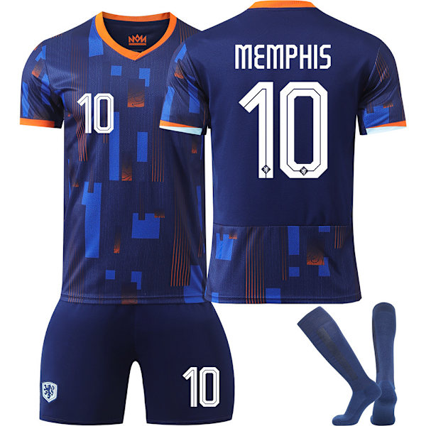 UEFA Euro 2024 Holland udebanetrøje nr. 10 Memphis børnefodboldsæt No.10 Memphis 22