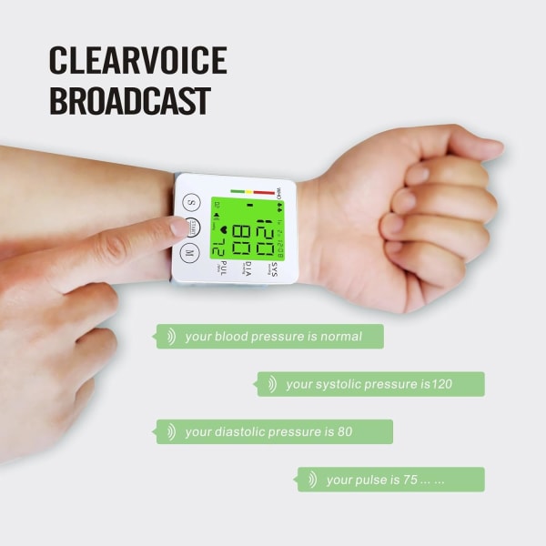 Handledsblodtrycksmätare, Handledsmanschettmonitor Automatiskt armband Digitalt justerbart hemmet BP med stor LCD-skärm blodtrycksmaskin, butiker White