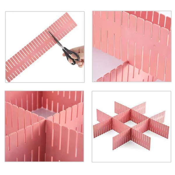 4 st plastnät lådindelare DIY skärbar justerbar lådarrangör för strumpor underkläder stationär förvaring Pink