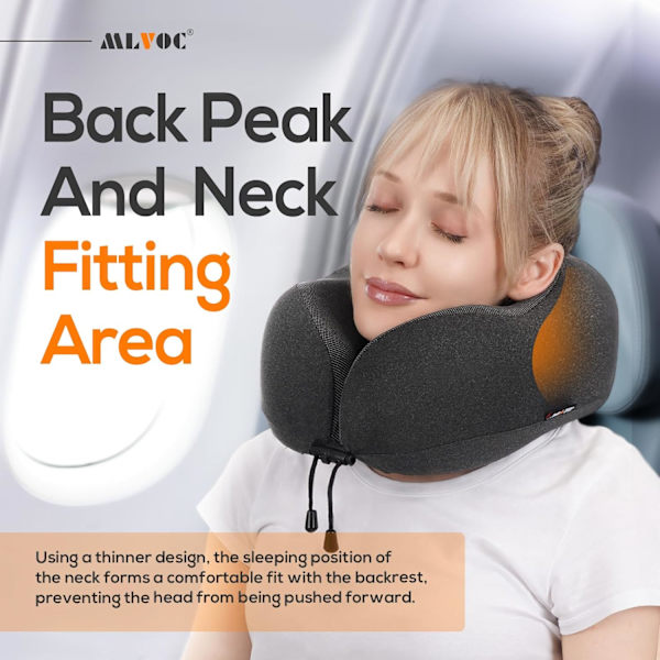 Rejsepude 100% ren memory foam nakkepude, komfortabelt og åndbart betræk, maskinvaskbar, flyrejsekit med 3D-formede øjenmasker, E
