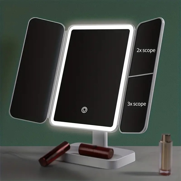 LED-ljus i tre färger Touch Fill-spegel, trefaldigt belyst sminkspegel, skrivbordssovesalen skönhetssminkspegel, USB kabelladdning 1200 mah