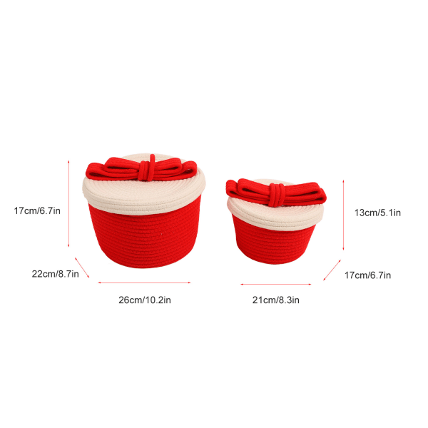 2 set handvävda förvaringskorgar innovativ utsökt knutdekor bomullsrep vävd korg för snacks leksaker diverse Red