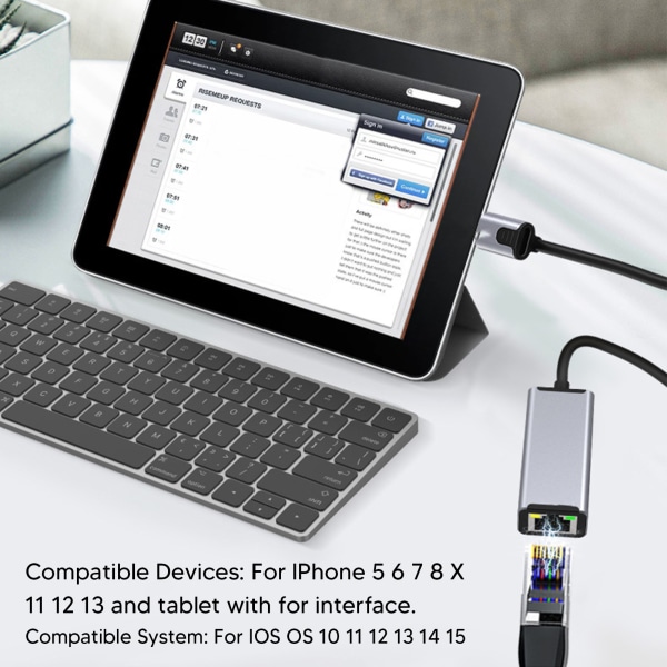 For IOS til RJ45 Ethernet LAN-adapter 10 Mbps til 100 Mbps PD20W ladeport for Iphone nettbrett