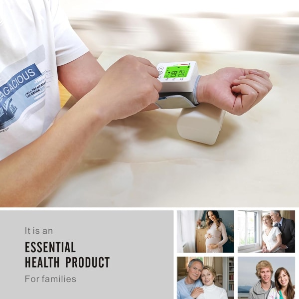 Håndledsblodtryksmonitor, håndledsmanchetmonitor automatisk armbånd digital justerbar hjemme-BP med stort LCD-display blodtryksapparat, butikker White