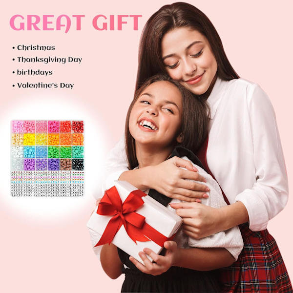 Sæt til armbåndsfletning, 24 farver venskabsarmbåndssæt Ponyperler til smykkefremstilling, bogstavperler hjerteperler til armbåndsfletning, ideelle gaver til G