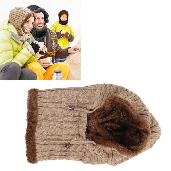 Talvinen yhden kappaleen pipo hattu ympyrä huivi korvaläpät neulottu puuvilla plyysi kallo cap kaula lämmitin ulkoiluun Khaki