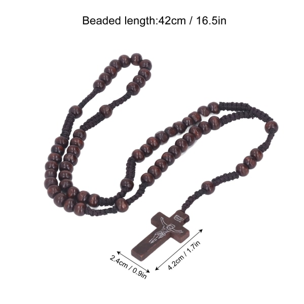 10st trä Rosenkrans Jesus Imprint Katolsk Unisex stil Naturlig träpärla Kors Rosenkrans Halsband Smycken för män kvinnor Dark Brown