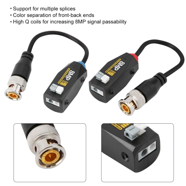 1 par 8MP högupplöst skarvat passivt video Balun Push-terminal Twisted Pair-sändare