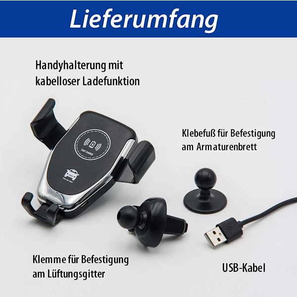 Trådløs biloplader, mobiltelefonoplader, mobiltelefonholder, trådløs oplader hvid
