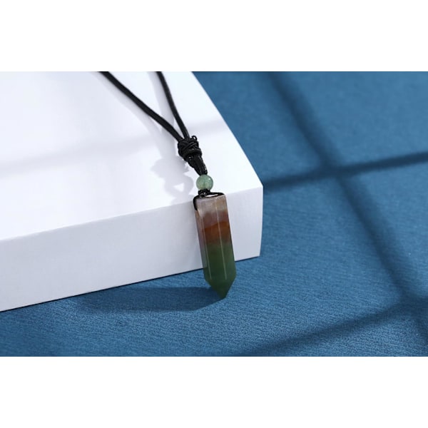 Kristallhalsband för män och kvinnor, justerbart rep, sexkantig spets, läkande kristall, natursten, hänge, halsband, ädelstensmycken Multi Indian Agate