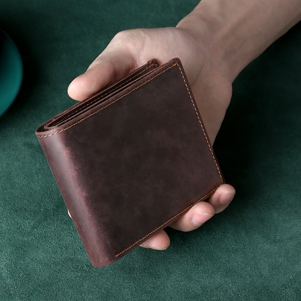 1 st plånböcker i äkta läder för män, Kontrasterande färger Trefaldig plånbok myntväska, Kohudsplånbok kreditkortshållare