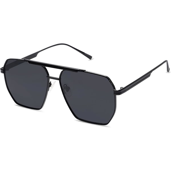 Retro Ylisuuret Neliömäiset Polarisoivat Aurinkolasit Naisille Ja Miehille Vintage Sävyt UV400 Klassiset Suuret Metalliset Aurinkolasit Shiny Black